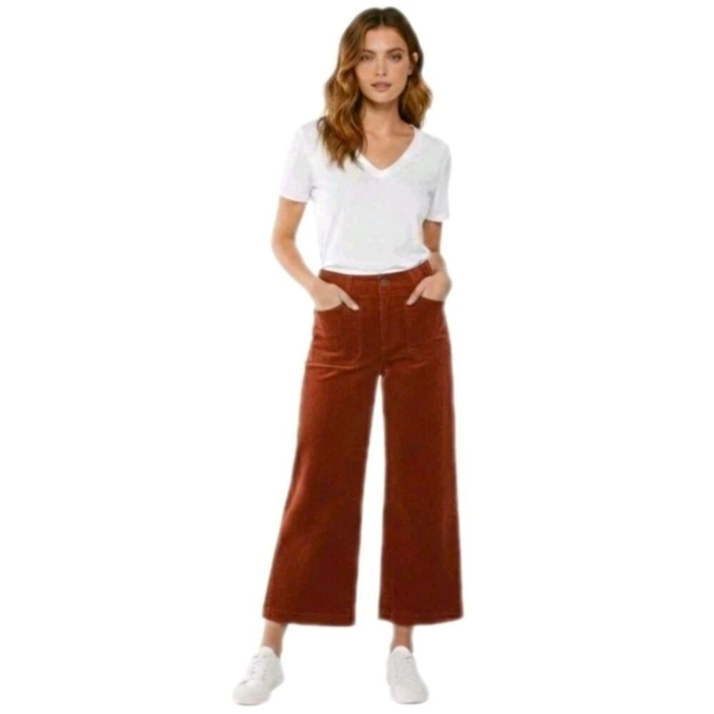 Matty M Wide Leg High Rise Corduroy Ankle Pants Women's XL Stretch Red Brick NWT